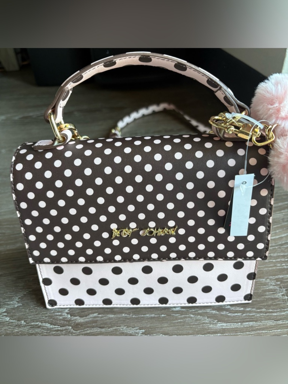 NWT - Betsy Johnson Polka Dot Crossbody Bag - Pink & Brown